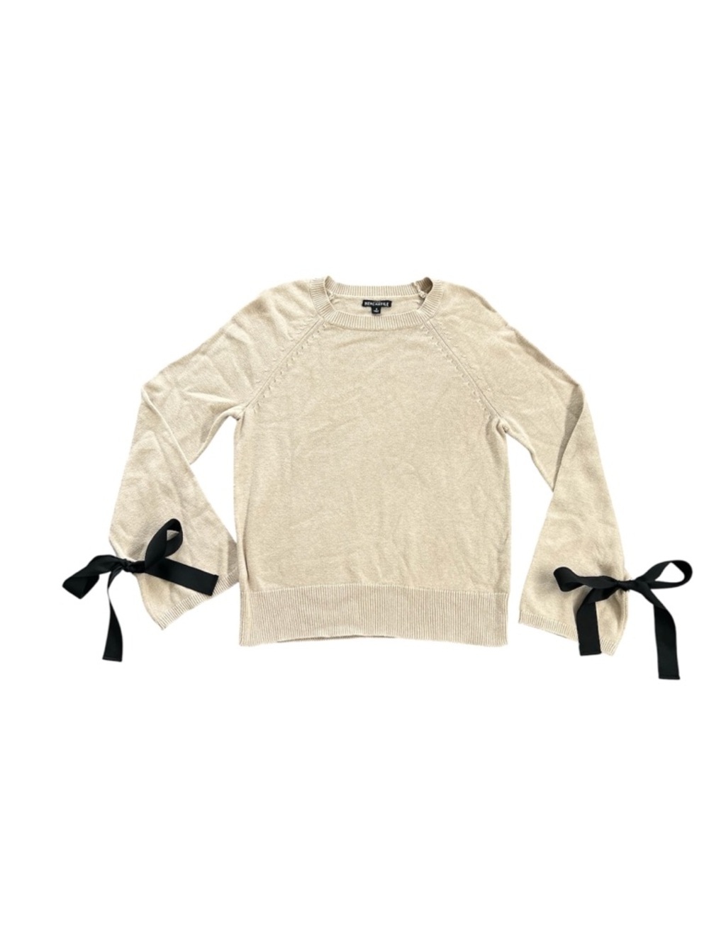 J. Crew Mercantile Merino Wool Blend Cream Sweater with Black Ribbon Ties Size S